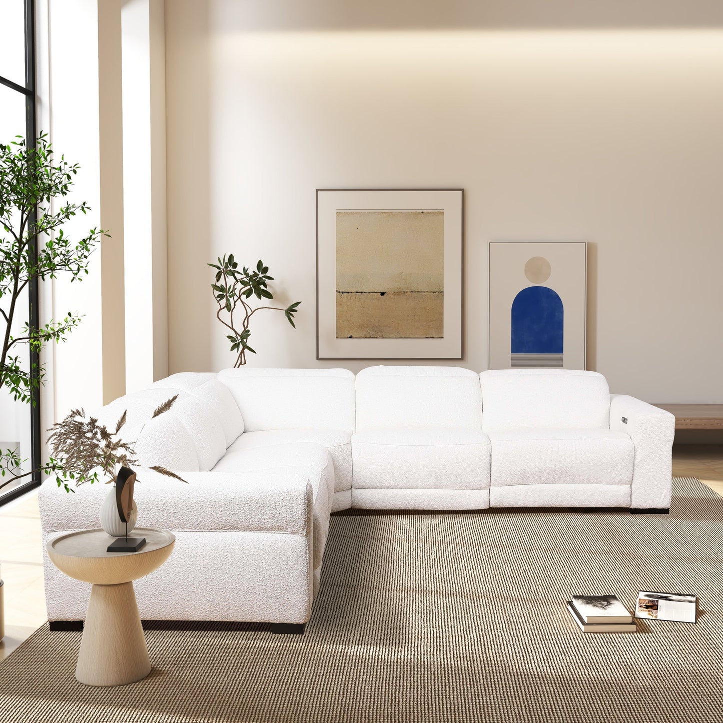Yohan White Boucle Sectional Sofa