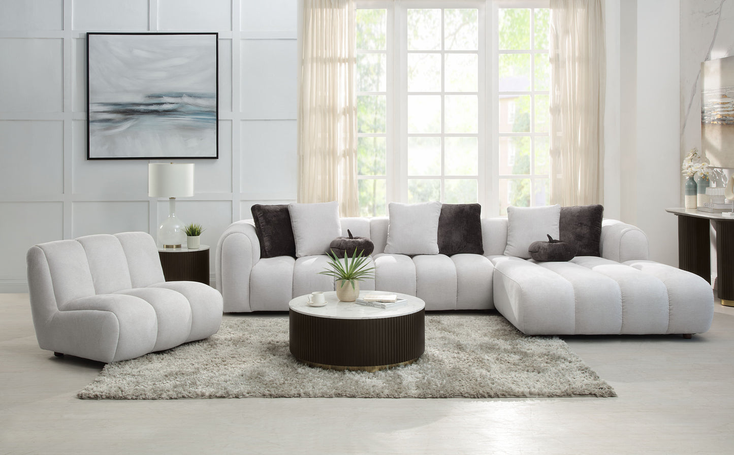 Manilla Ivory White Linen Sectional Sofa
