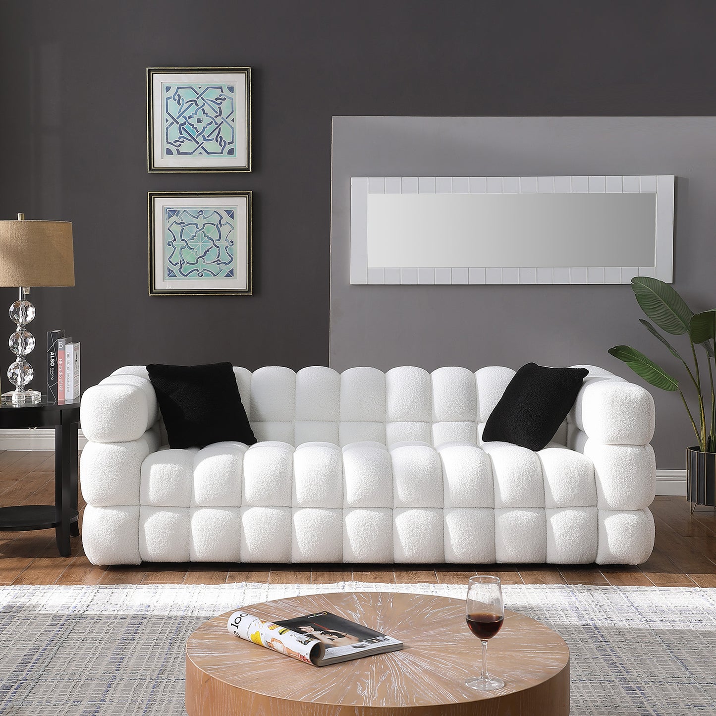 Marshmallow Boucle Sofa – 84.3" Three-Seater in White