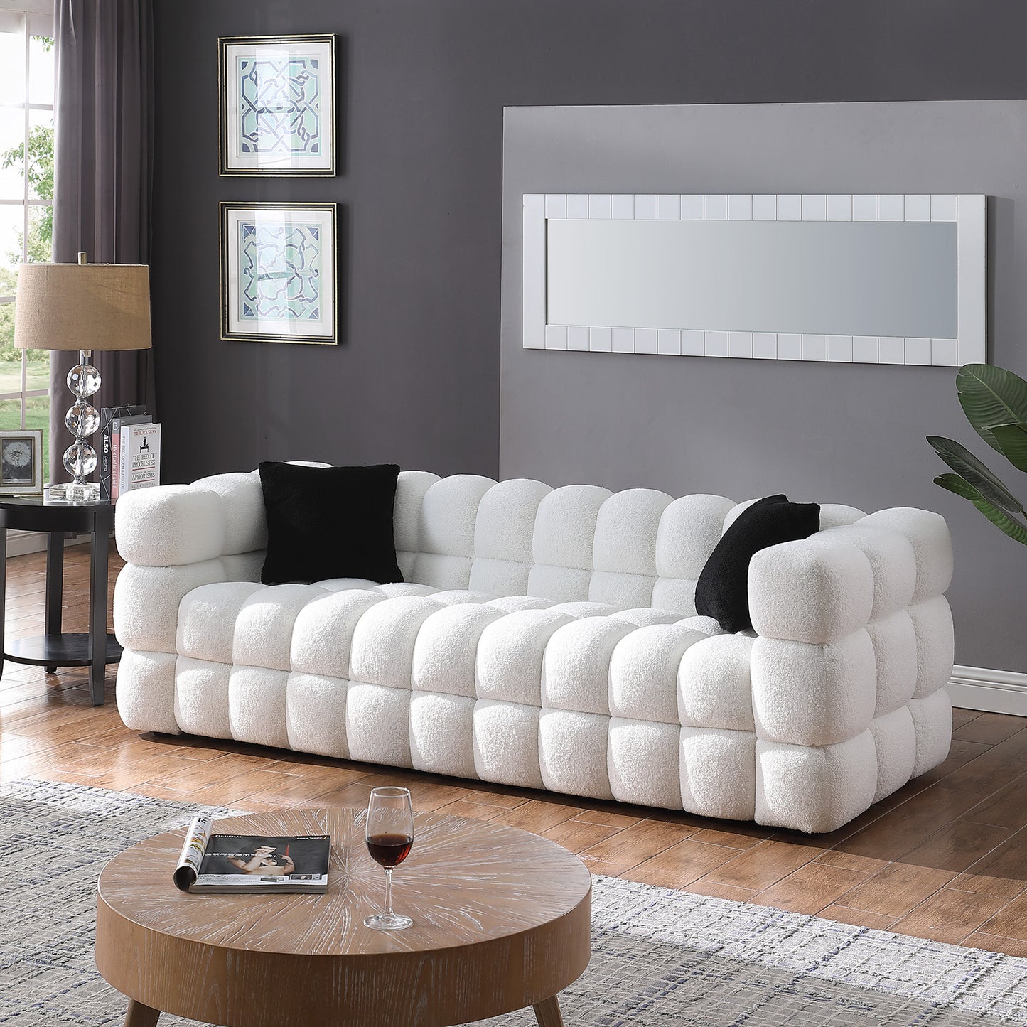 Marshmallow Boucle Sofa – 84.3" Three-Seater in White