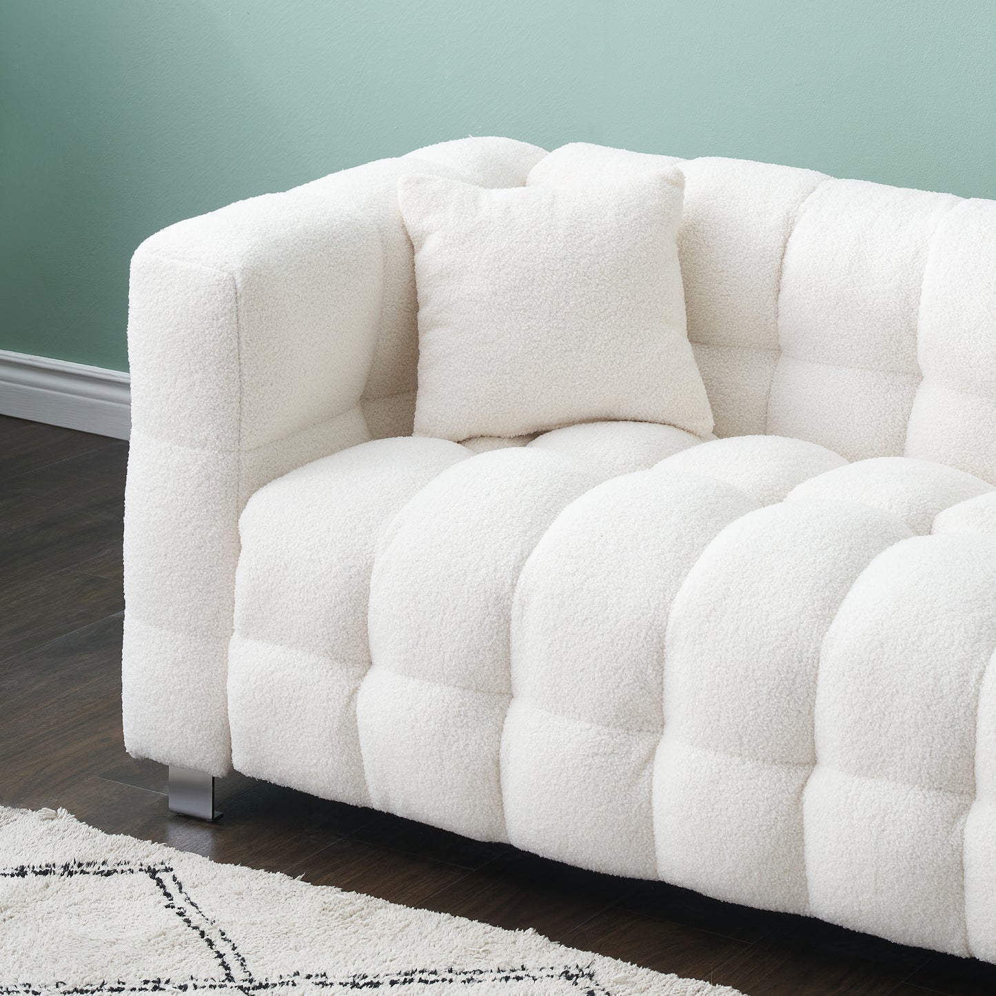 Spacious 102” Beige Teddy Fleece Sofa
