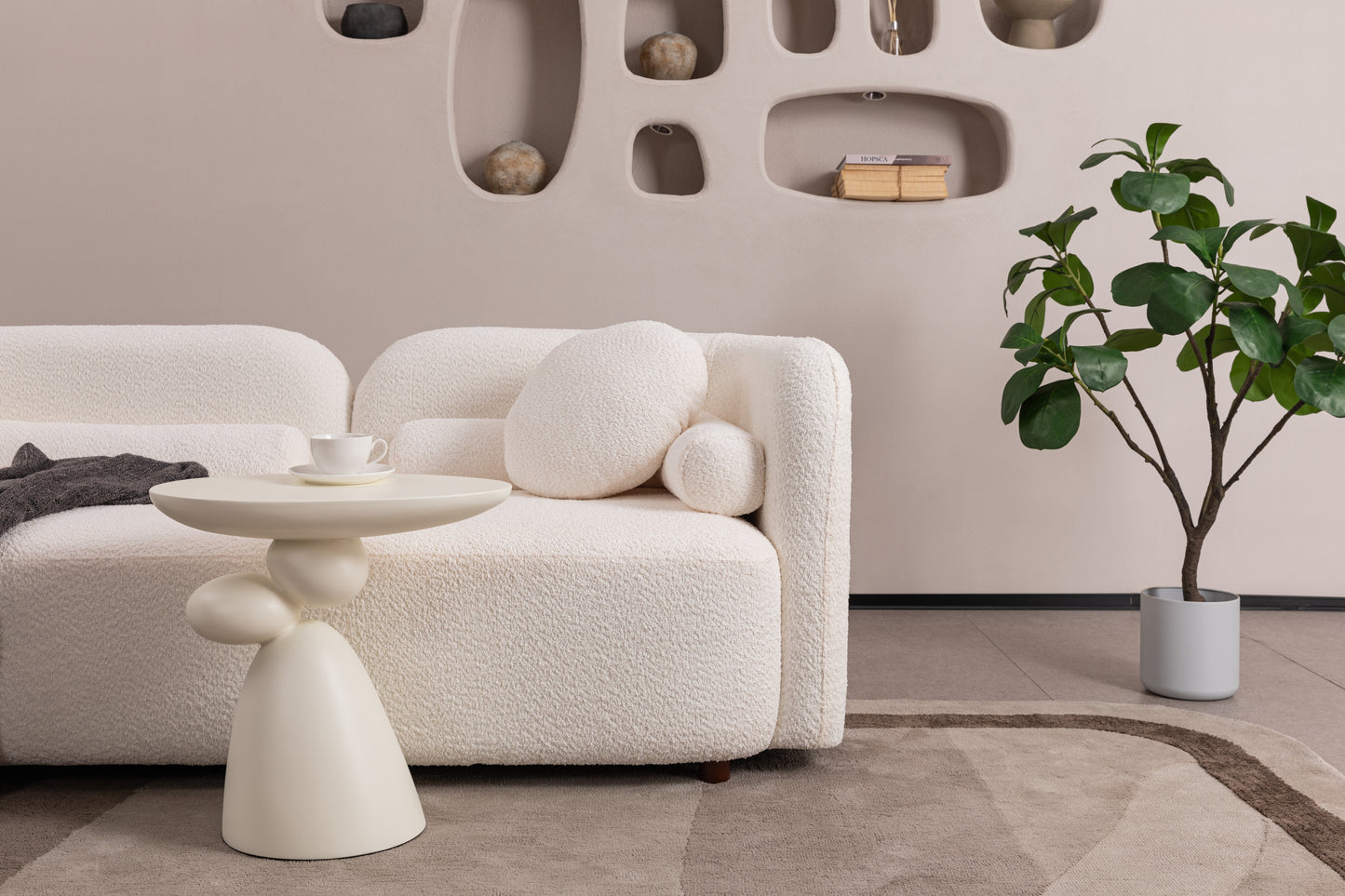 Luxury White Boucle Fleece Upholstered Comfy Couch