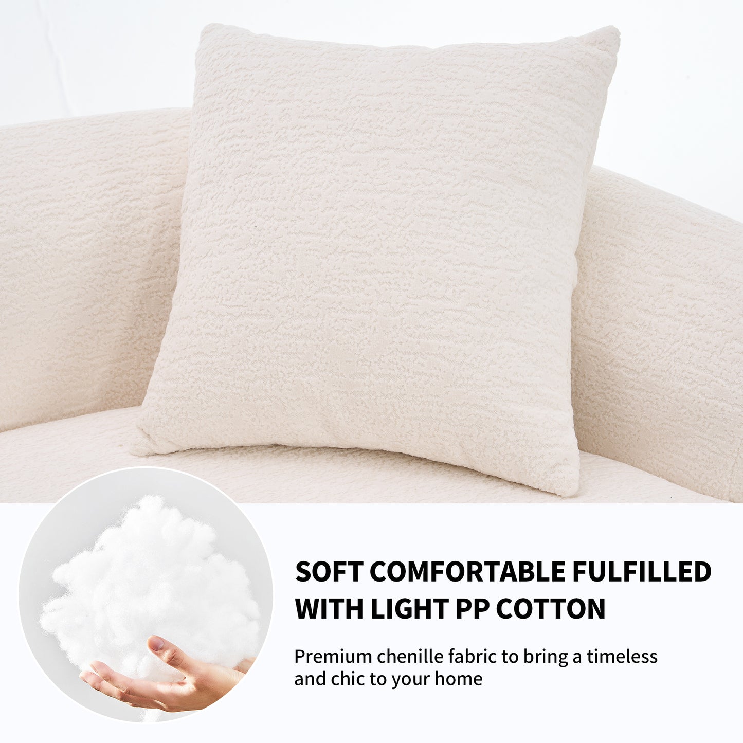 Luxurious 4-Seater White Chenille Sofa