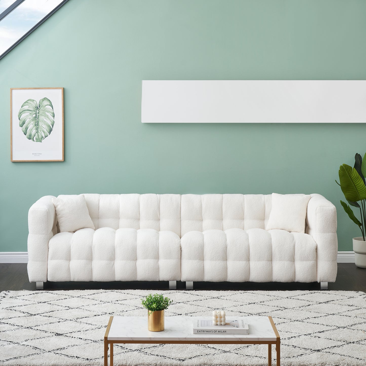 Spacious 102” Beige Teddy Fleece Sofa