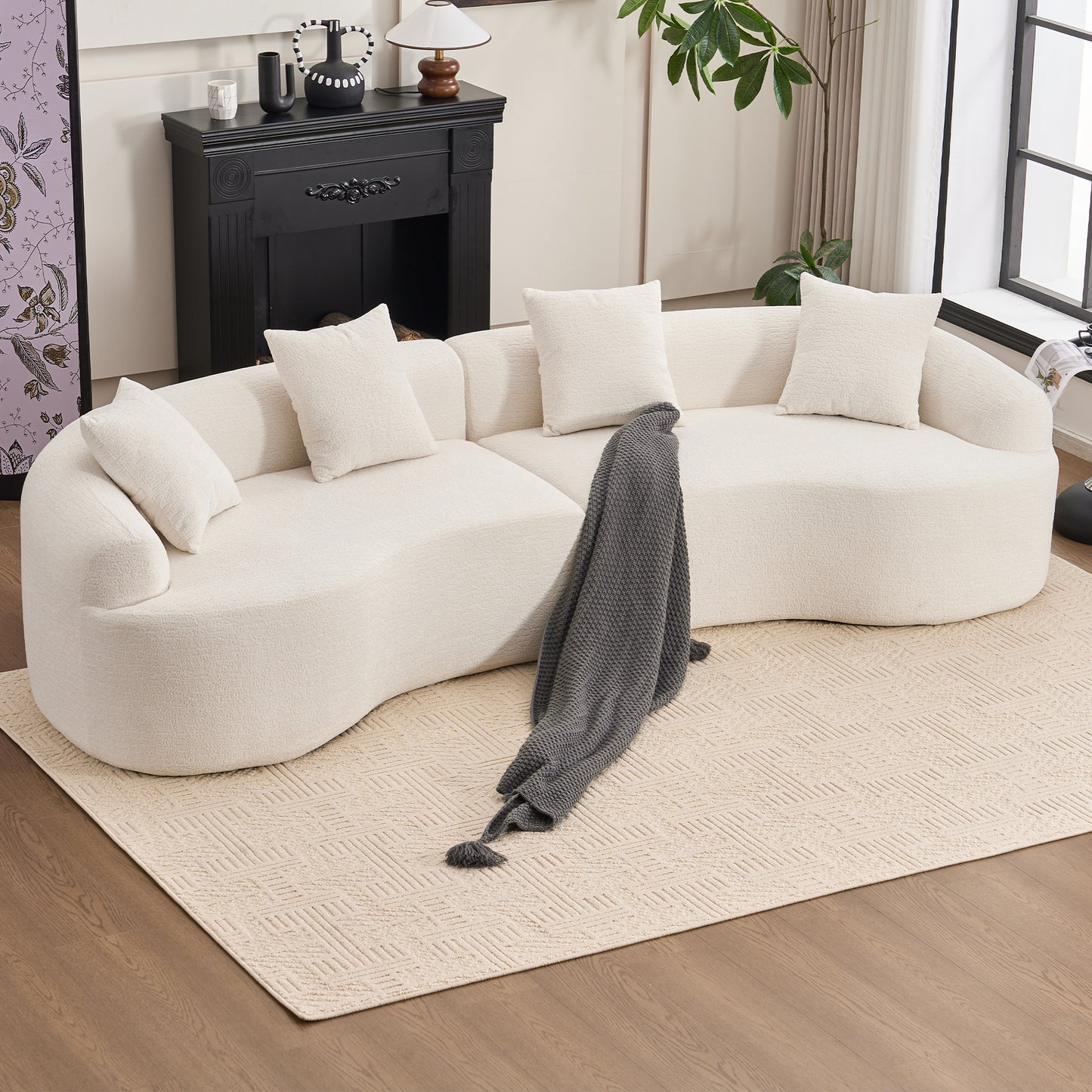 Luxurious 4-Seater White Chenille Sofa