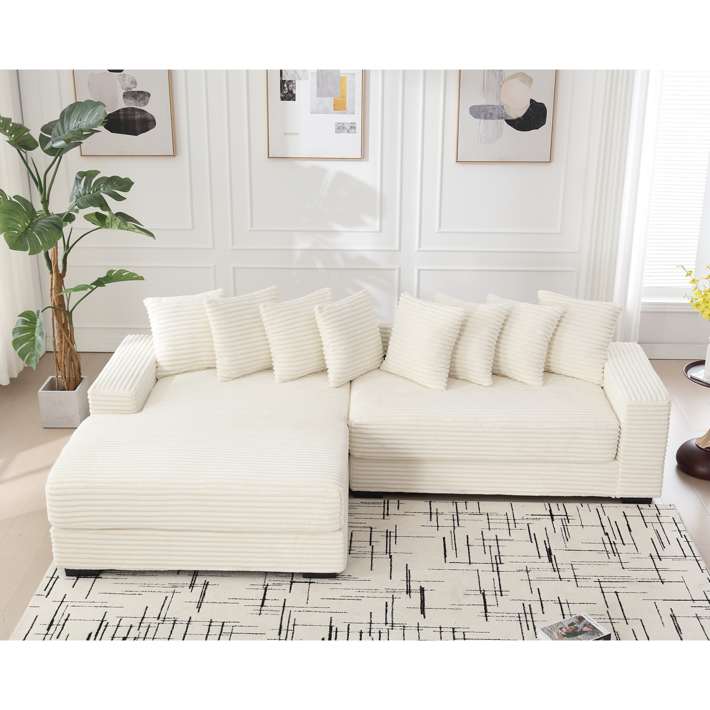 Oversized L-Shaped Corduroy Sofa