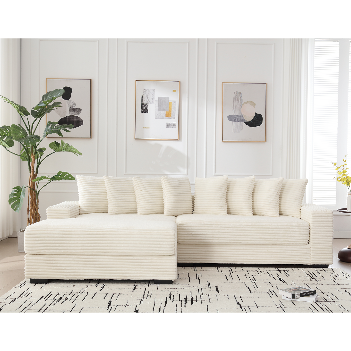 Oversized L-Shaped Corduroy Sofa