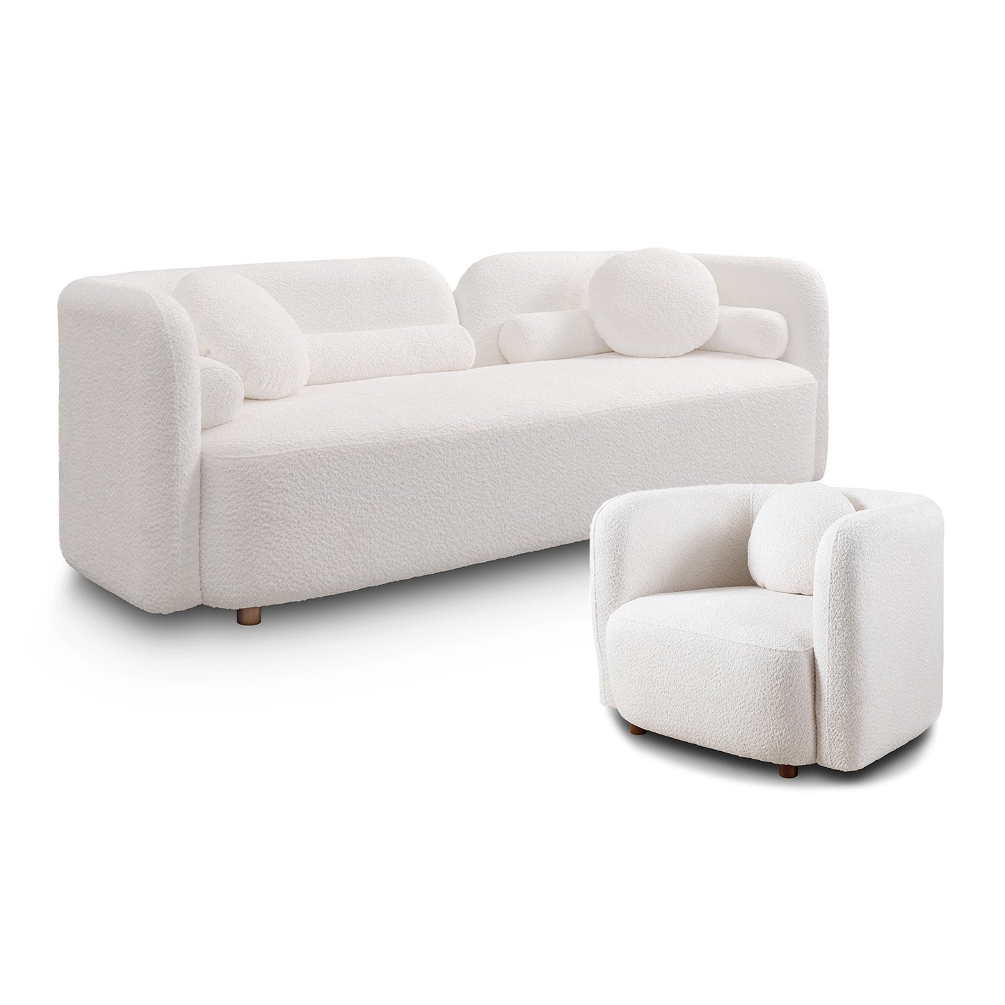 Luxury White Boucle Fleece Upholstered Comfy Couch