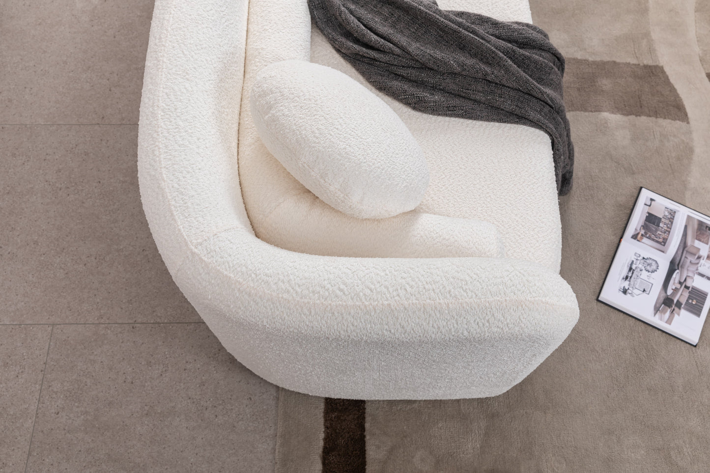 Luxury White Boucle Fleece Upholstered Comfy Couch