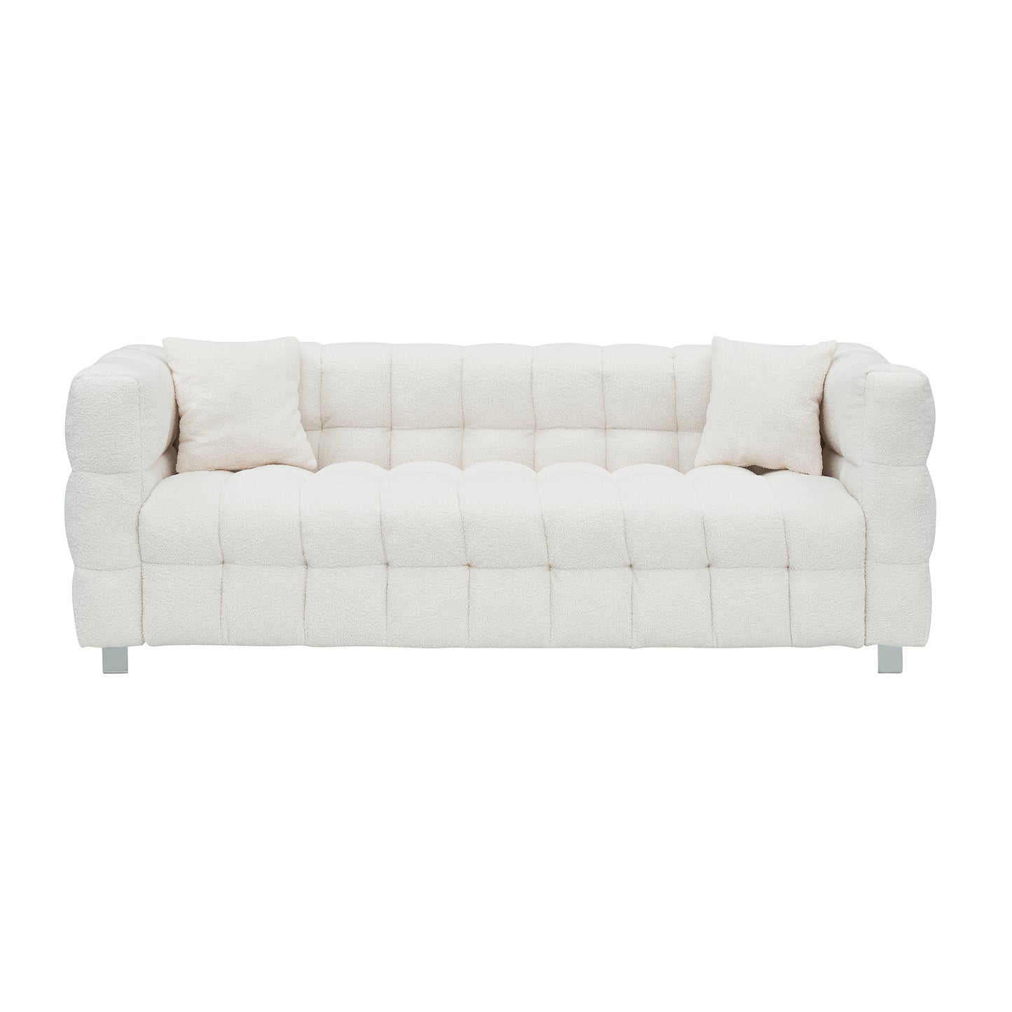 Beige White Teddy Plush Sofa – 80 Inch