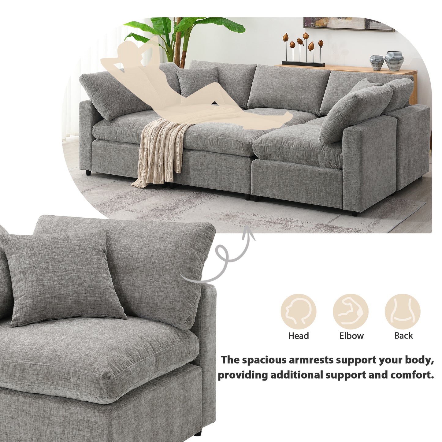 130”x 65” Modern Modular Cloud Sofa Bed