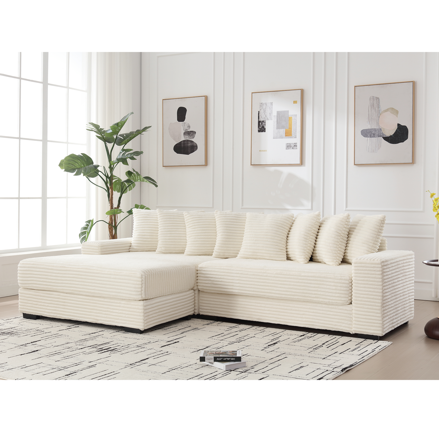 Oversized L-Shaped Corduroy Sofa