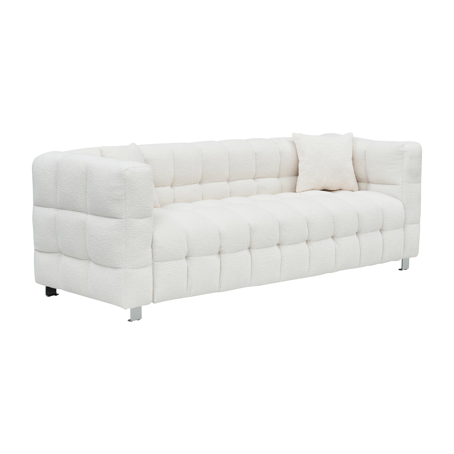 Beige White Teddy Plush Sofa – 80 Inch