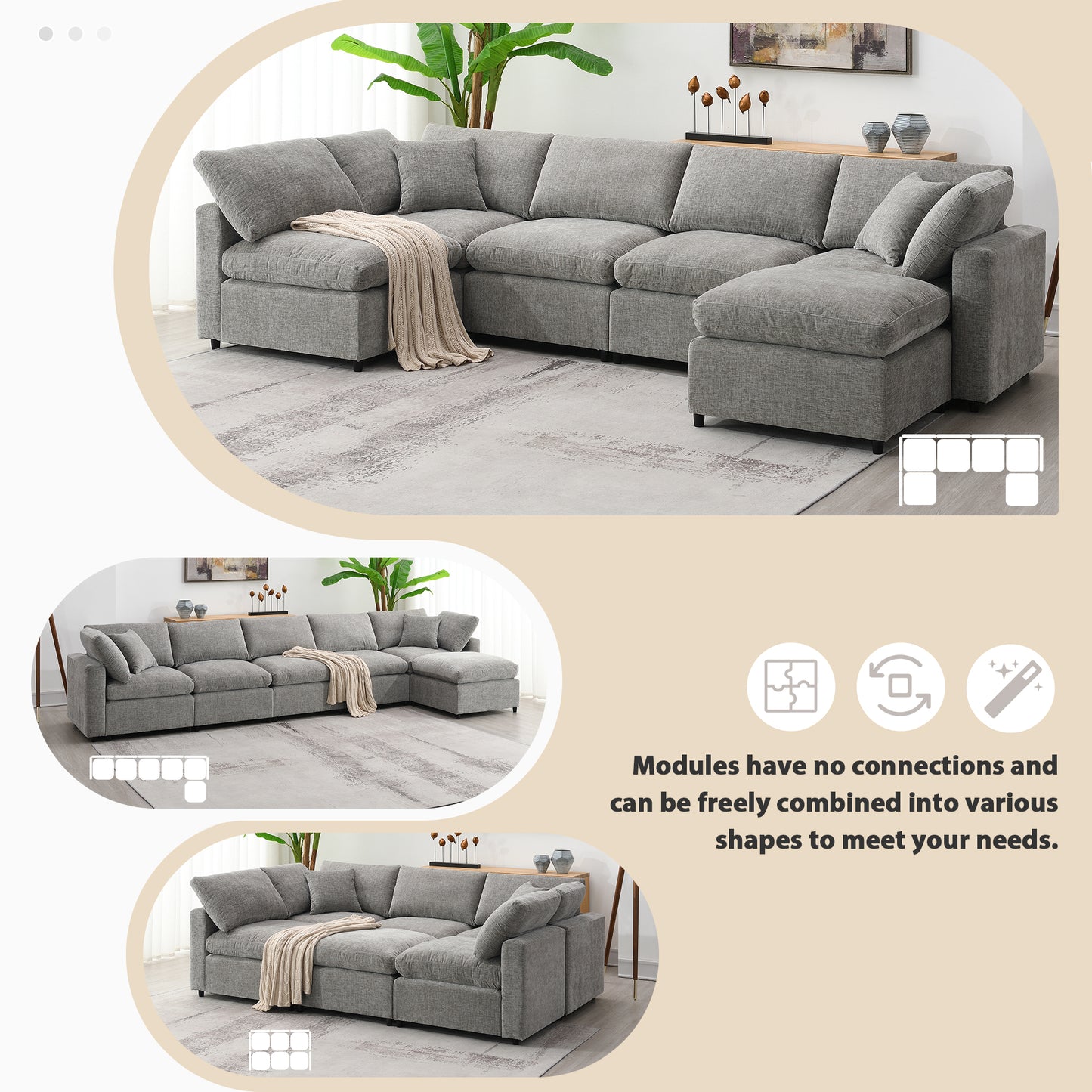 130”x 65” Modern Modular Cloud Sofa Bed