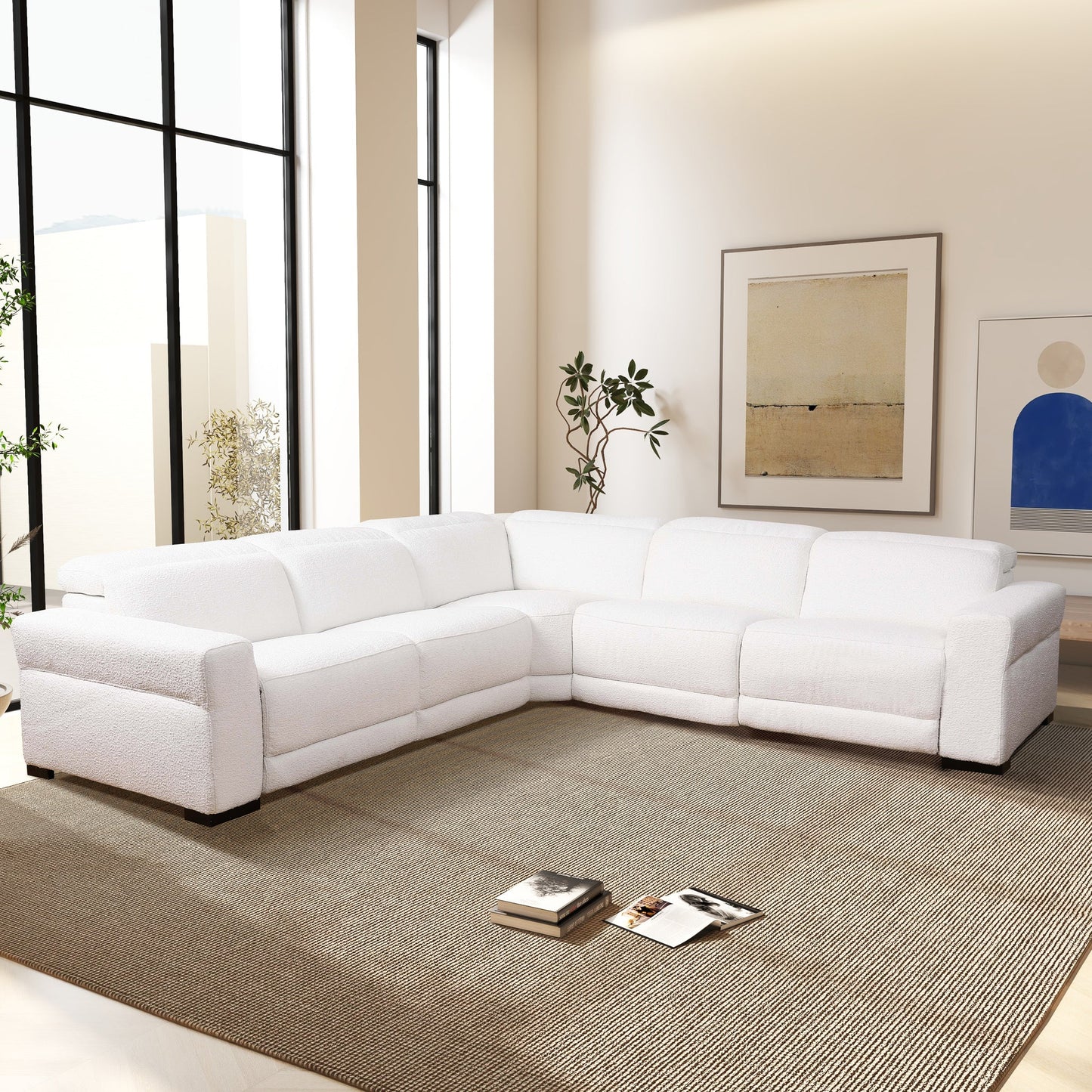 Yohan White Boucle Sectional Sofa