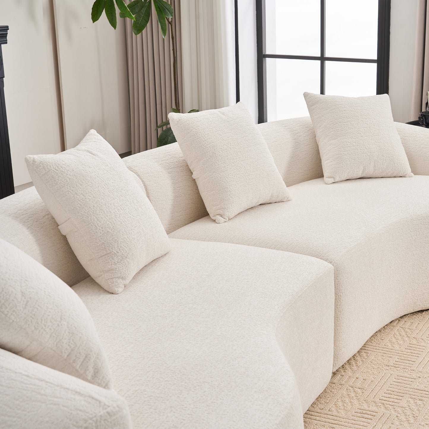 Luxurious 4-Seater White Chenille Sofa