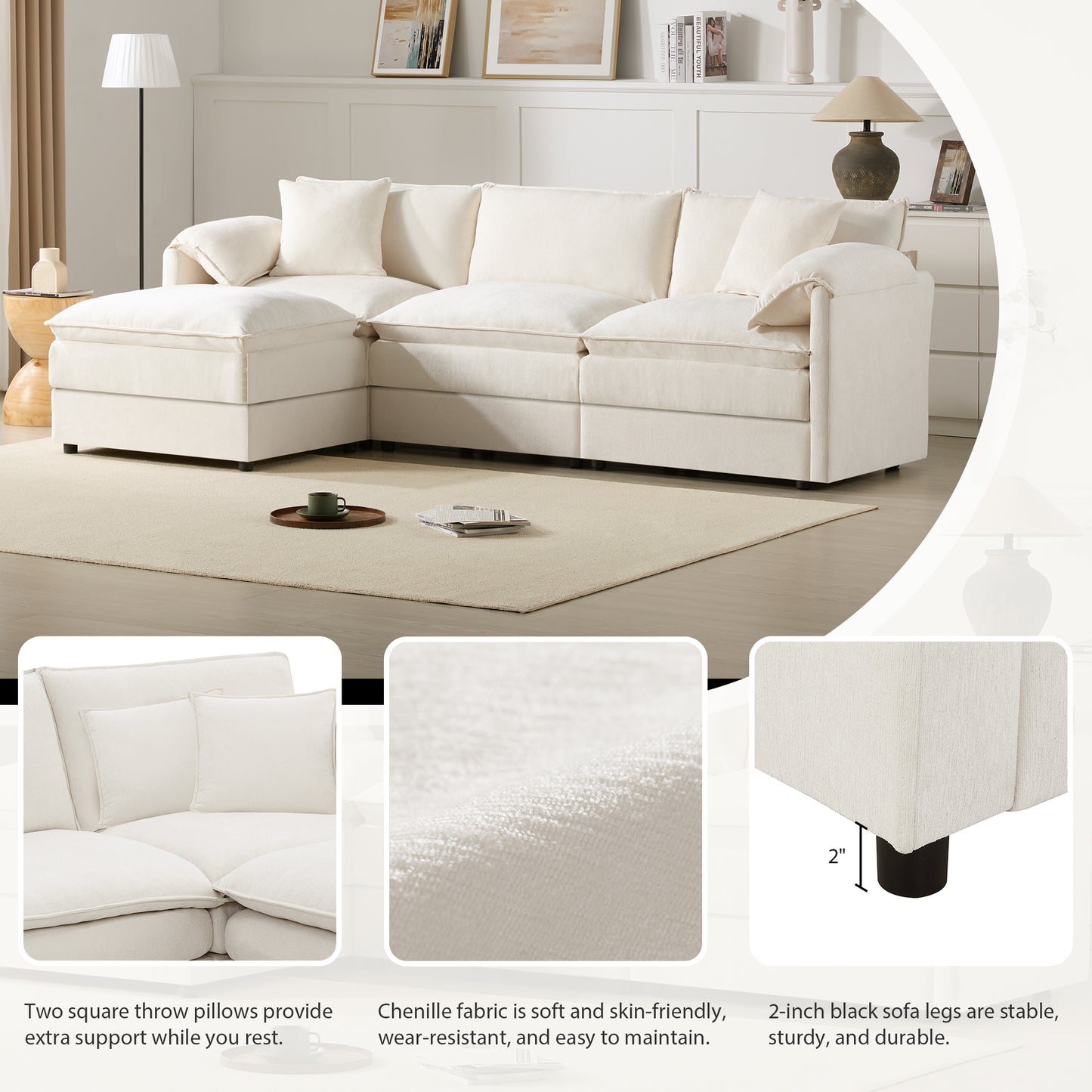 103.5" Chenille Modular Sectional Sofa