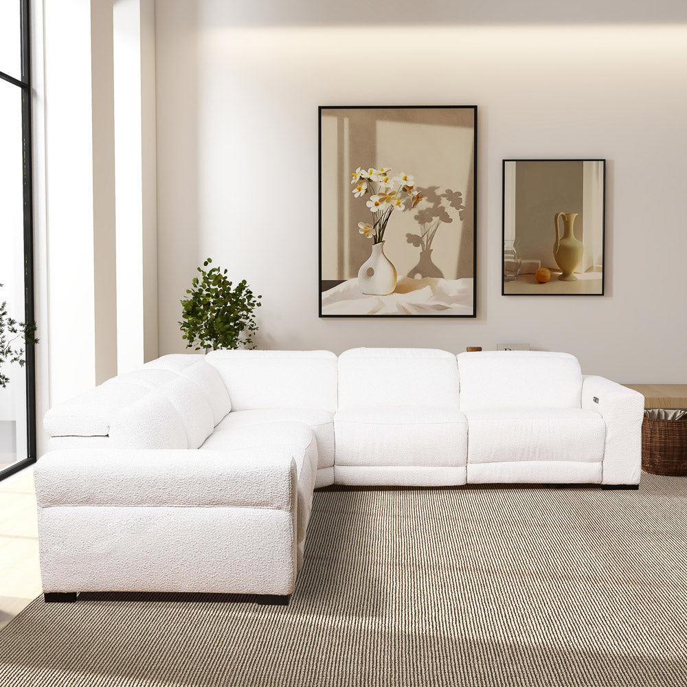 Yohan White Boucle Sectional Sofa