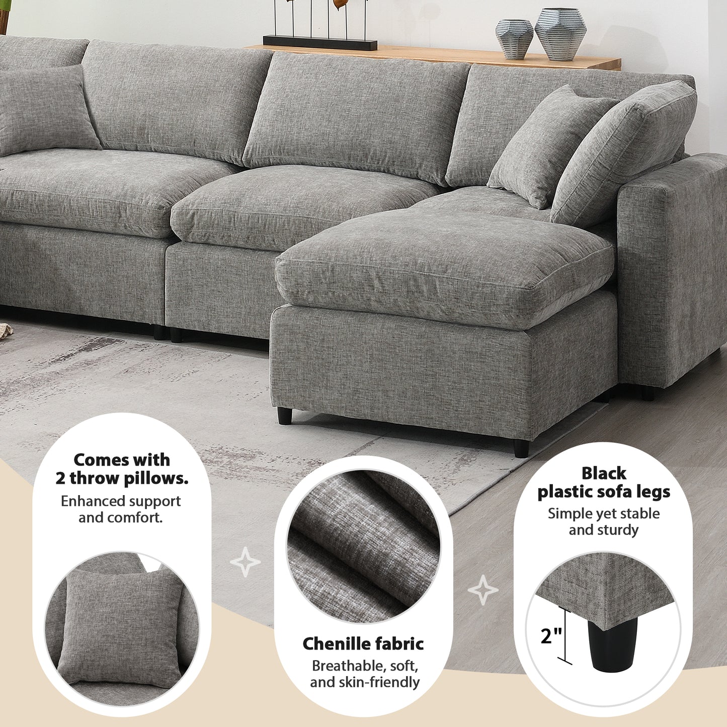130”x 65” Modern Modular Cloud Sofa Bed